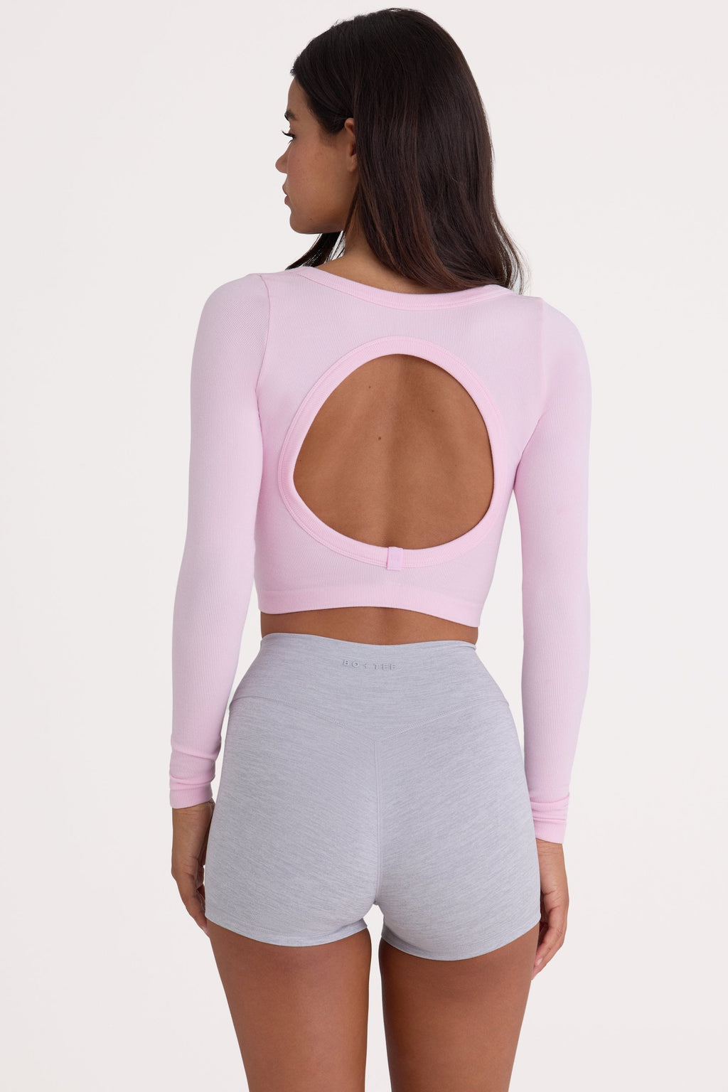 Chic Seamless Soft Rib Cut-Out Crop Top in Powder Pink