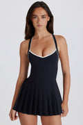 Chic Soft Active Crossback Pleated Tennis Dress in Black