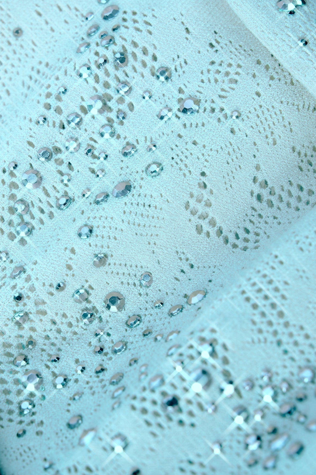 Chic Embellished Cross-Strap Bikini Top in Ice Blue