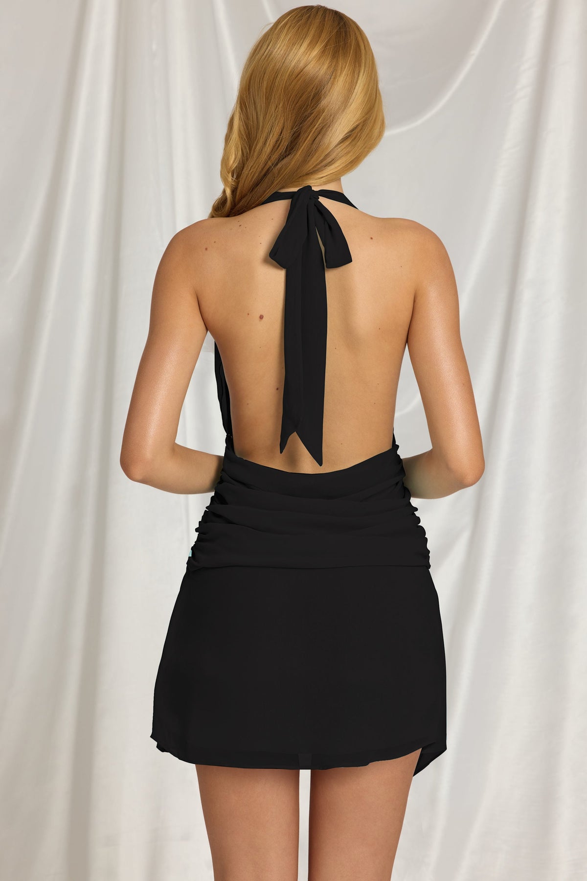 Chic Halterneck Mini Dress in Black