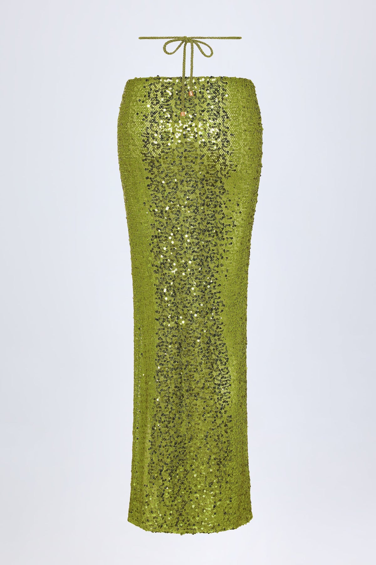 Chic Embellished Hardware-Detail Strappy Maxi Skirt in Olive Green