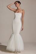 Chic Tulle Hem Fishtail Gown in Ivory