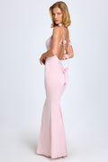 Chic Slinky Jersey Floral-Appliqué Gown in Blush