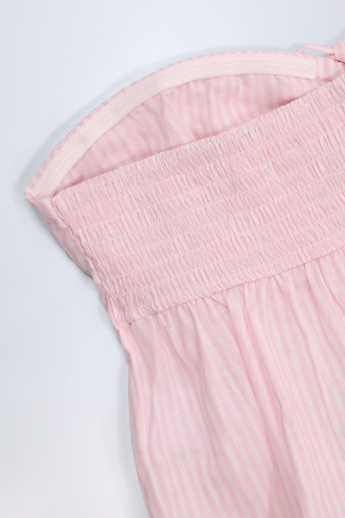 Chic Tie-Front Strapless Cotton-Poplin Crop Top in Pink White Stripe