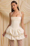 Chic Halterneck Layered Bubble Hem Corset Mini Dress in Ivory