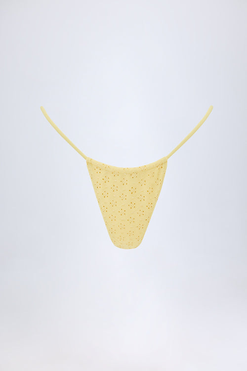 Chic Broderie Anglaise Drawstring Bikini Bottoms in Lemon Yellow