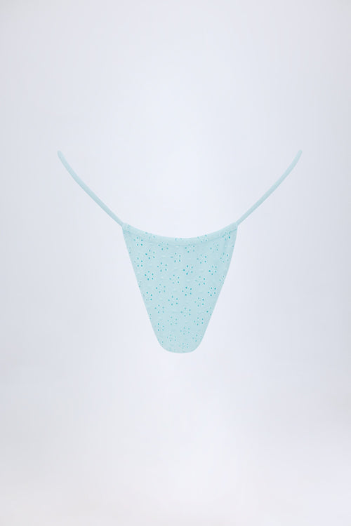 Chic Broderie Anglaise Drawstring Bikini Bottoms in Powder Blue