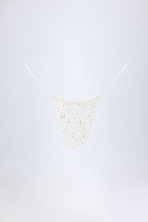 Chic Broderie Anglaise Drawstring Bikini Bottoms in White