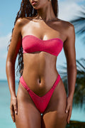 Chic Embellished Ruched Cheeky Bikini Bottoms in Raspberry Pink