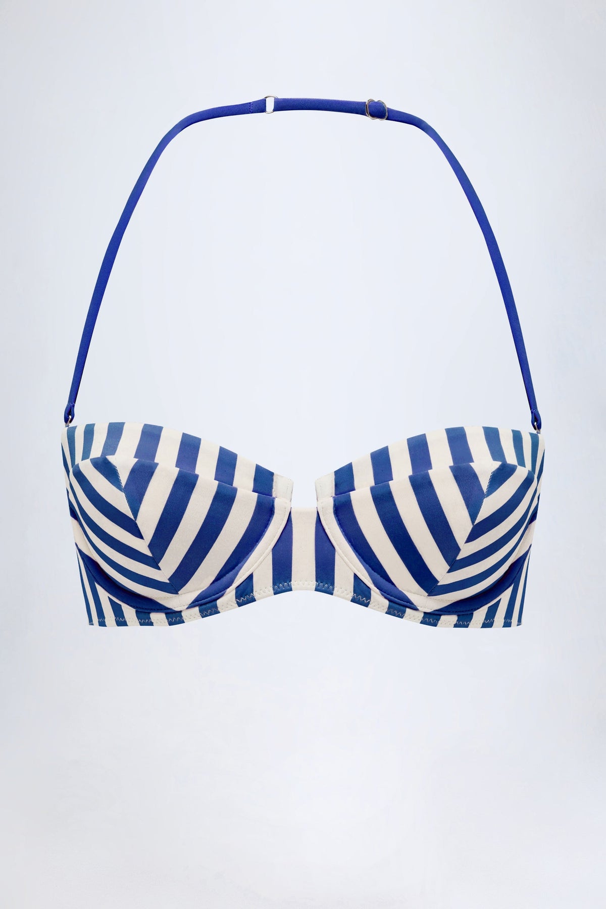 Chic Underwired Halterneck Balconette Bikini Top in Marine Blue Stripe
