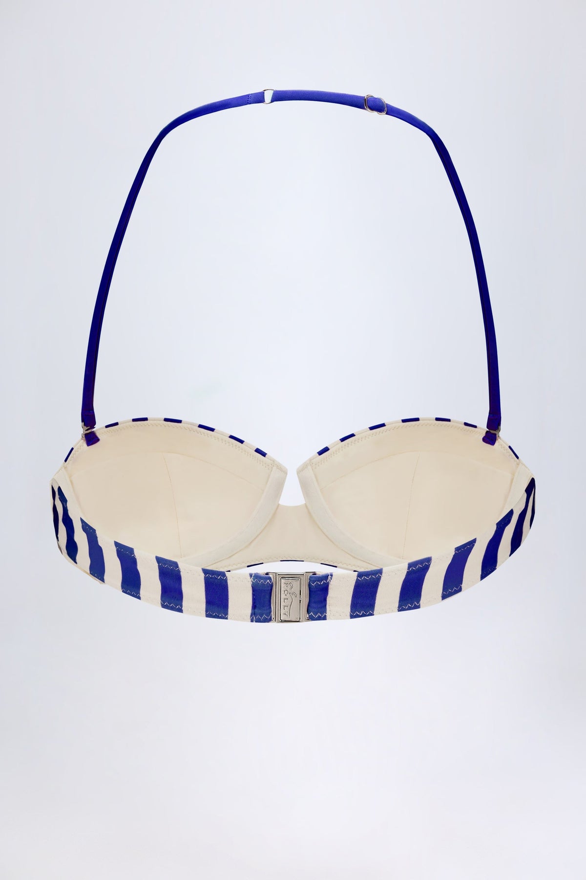 Chic Underwired Halterneck Balconette Bikini Top in Marine Blue Stripe
