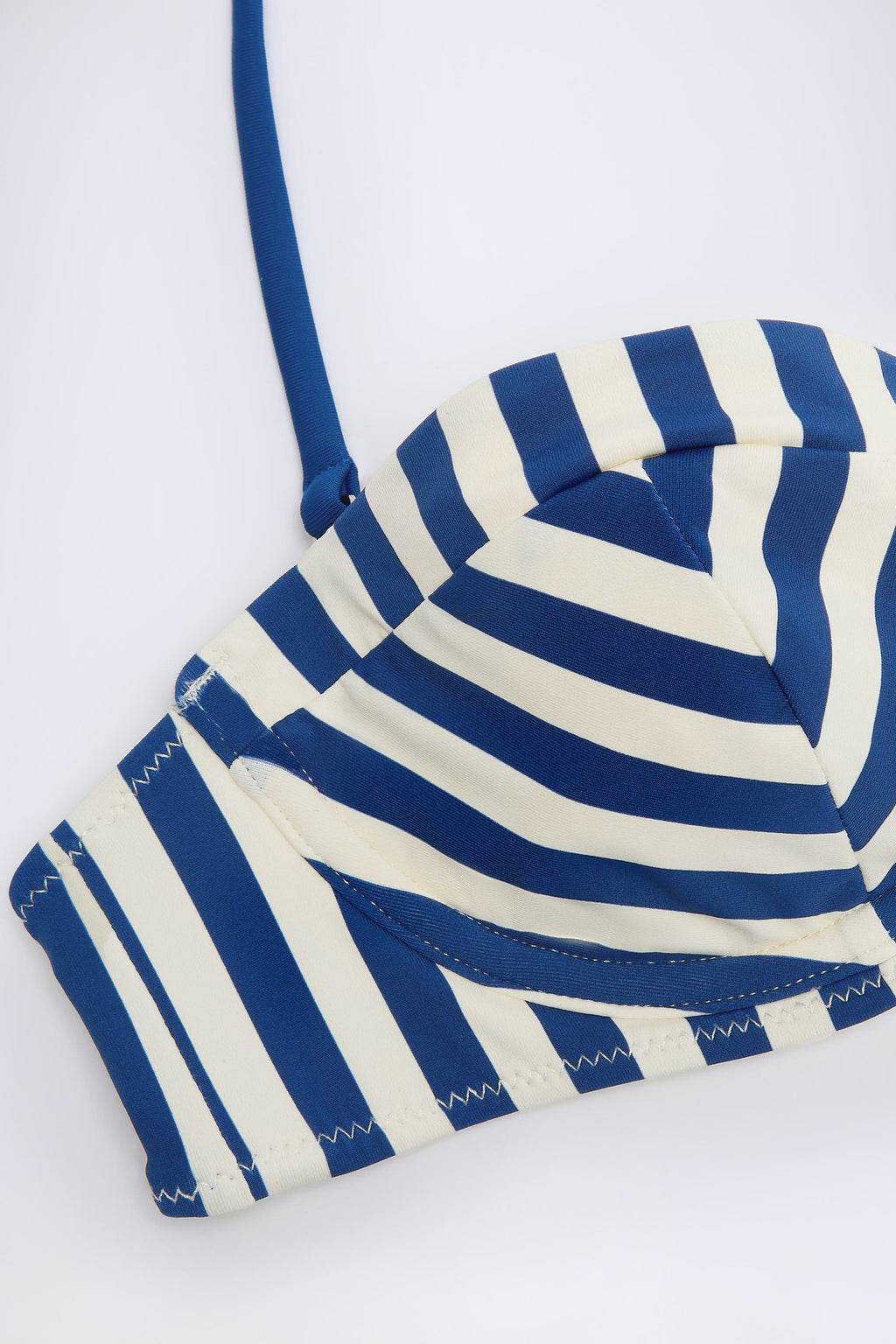 Chic Underwired Halterneck Balconette Bikini Top in Marine Blue Stripe