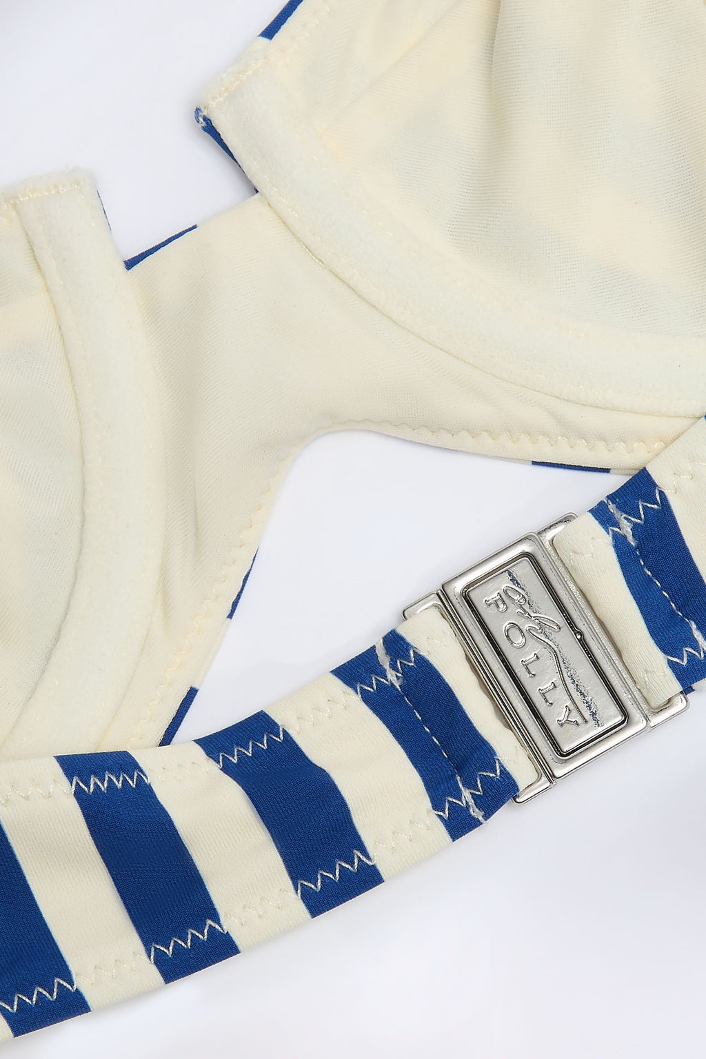 Chic Underwired Halterneck Balconette Bikini Top in Marine Blue Stripe