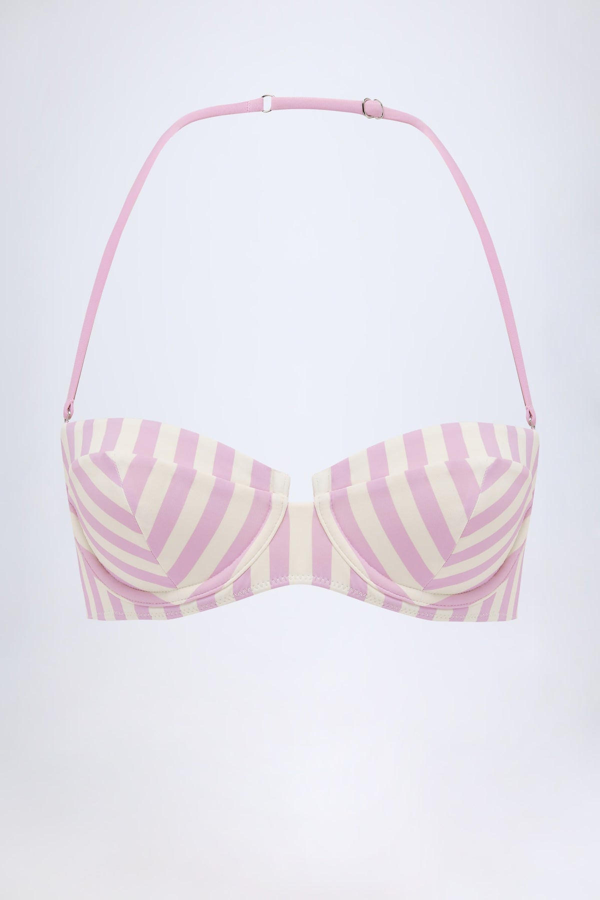 Chic Underwired Halterneck Balconette Bikini Top in Mauve Stripe