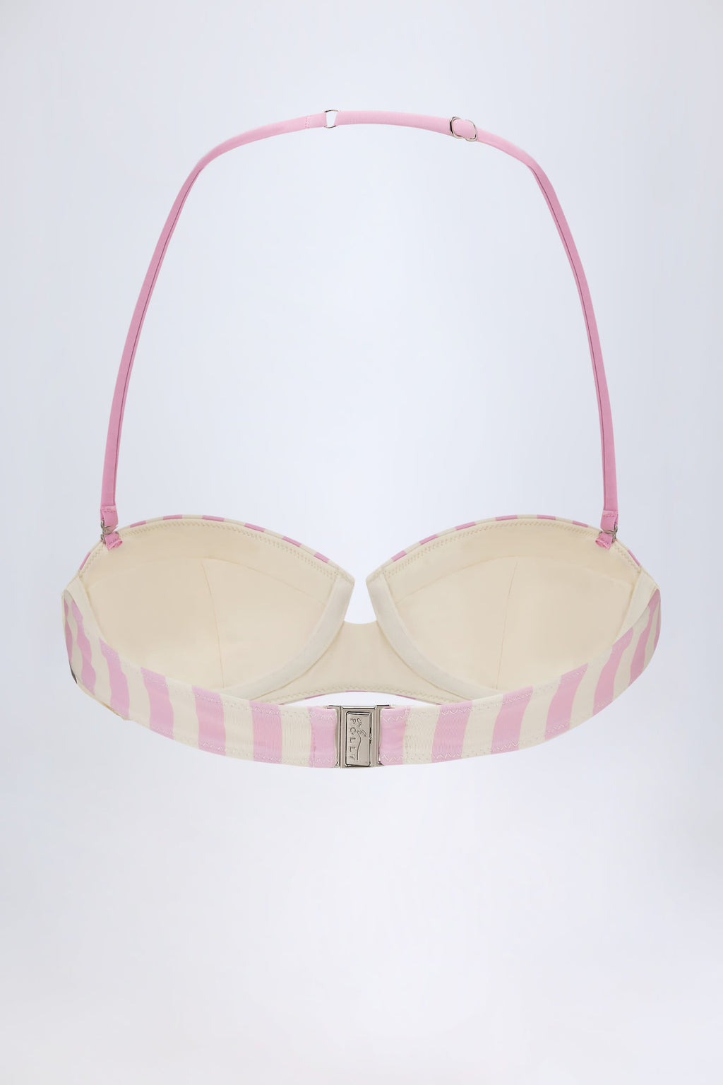 Chic Underwired Halterneck Balconette Bikini Top in Mauve Stripe