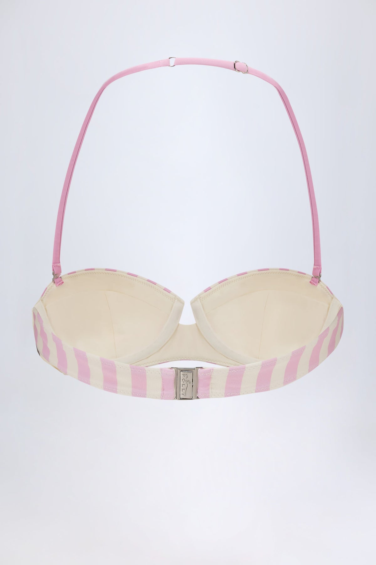 Chic Underwired Halterneck Balconette Bikini Top in Mauve Stripe