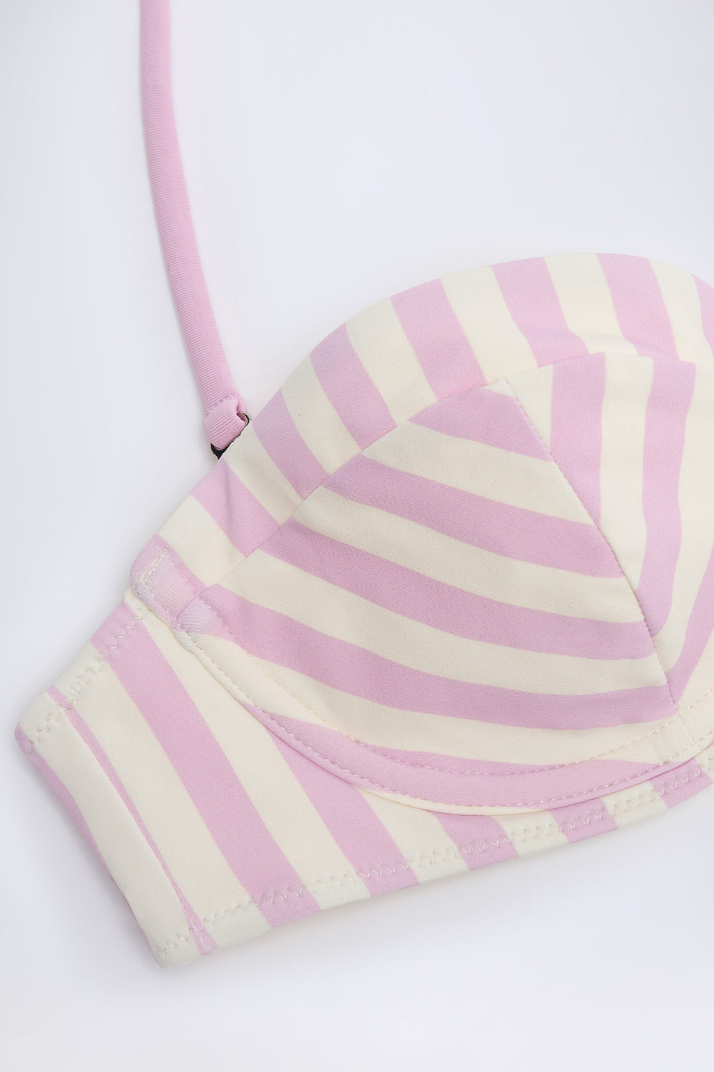 Chic Underwired Halterneck Balconette Bikini Top in Mauve Stripe