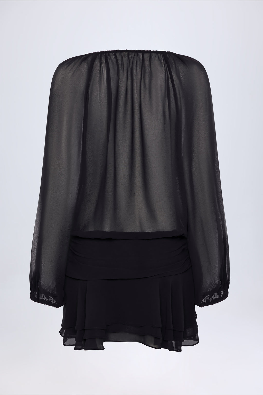 Chic Lace-Up Balloon-Sleeve Mini Dress in Black