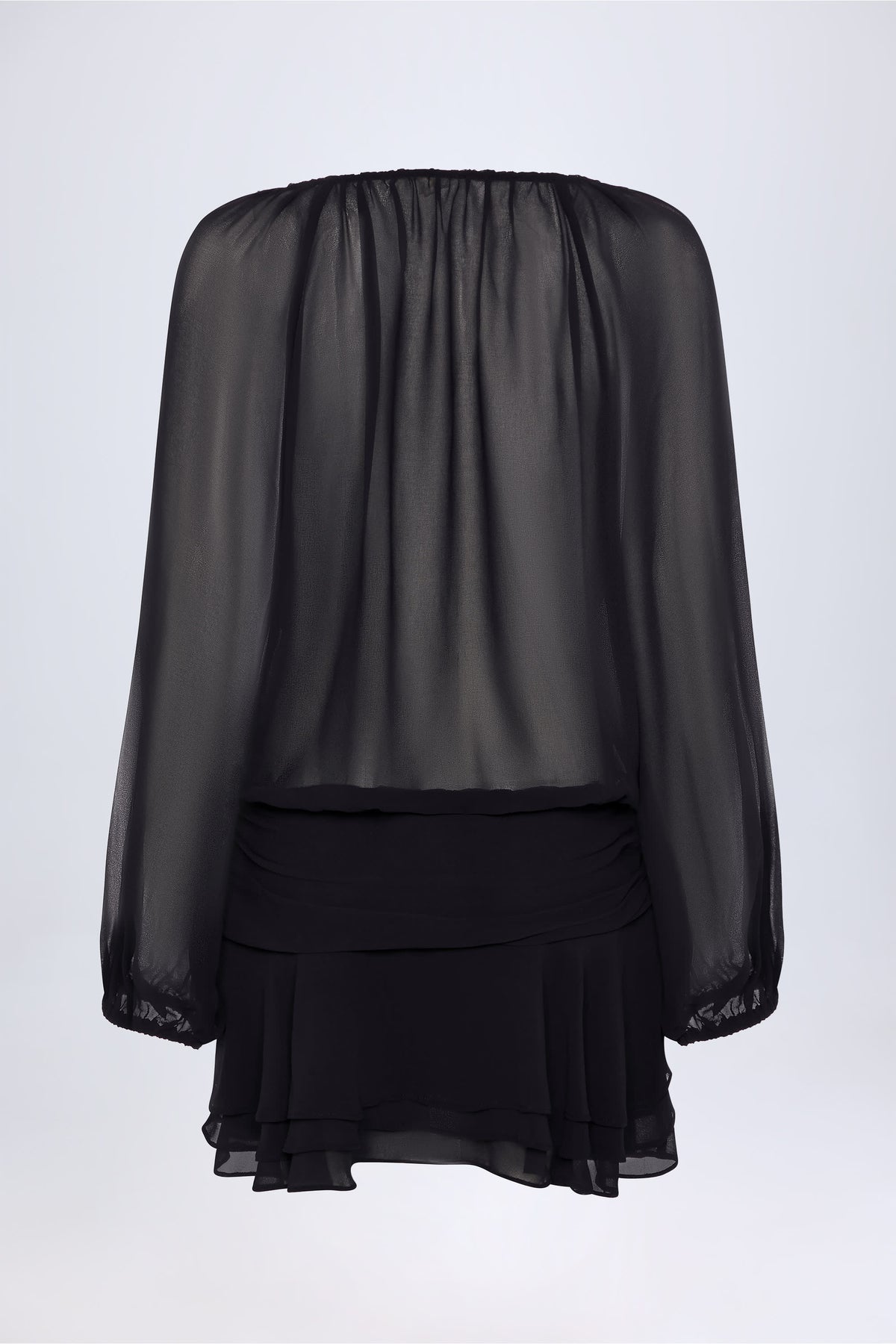 Chic Lace-Up Balloon-Sleeve Mini Dress in Black