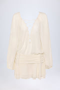 Chic Lace-Up Balloon-Sleeve Mini Dress in Ivory