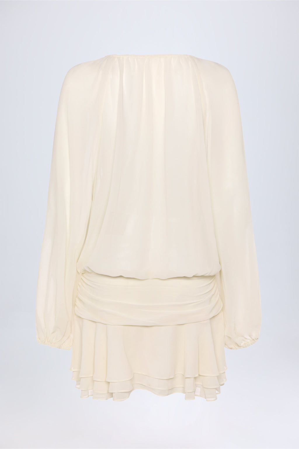 Chic Lace-Up Balloon-Sleeve Mini Dress in Ivory