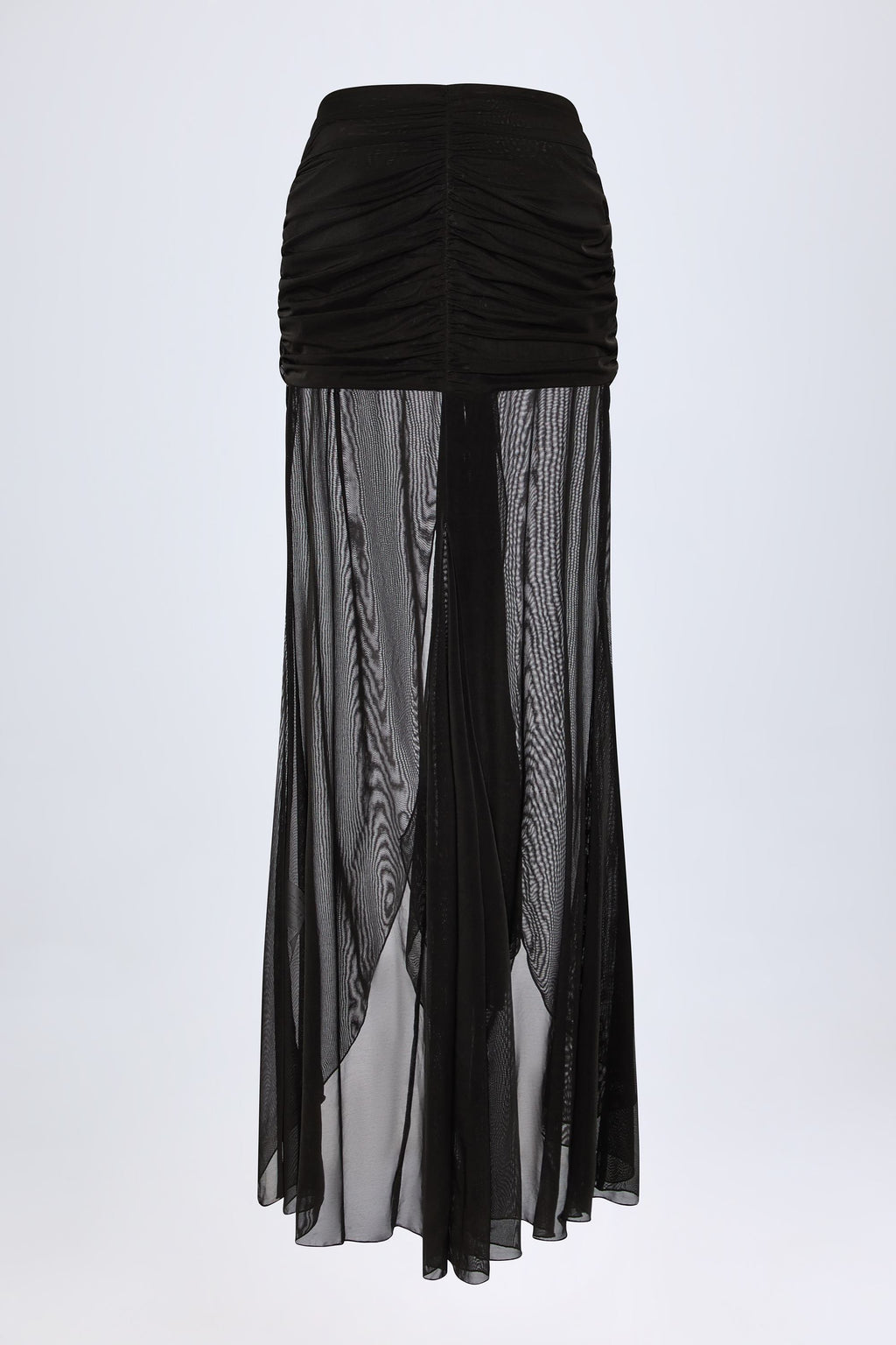 Chic Ruched Hardware-Detail Fishtail Maxi Skirt in Black