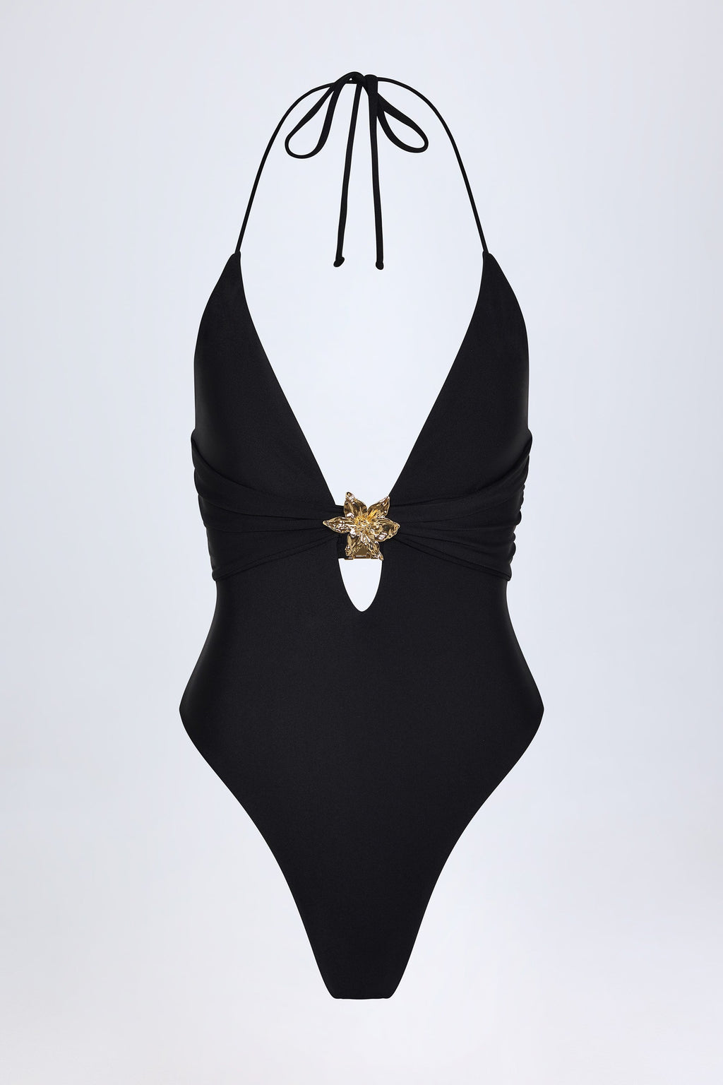 Chic Cut-Out Hardware-Detail Swimsuit in Black
