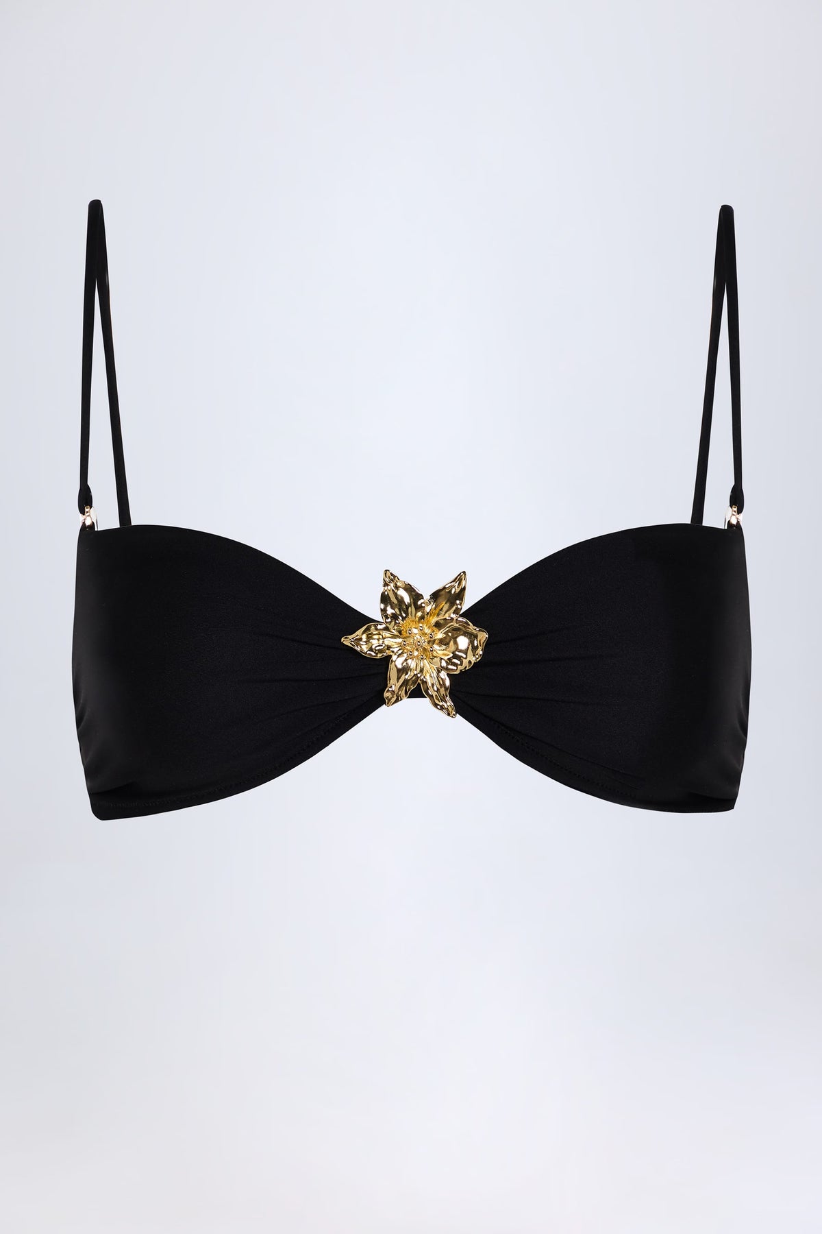 Chic Hardware-Detail Halterneck Bikini Top in Black