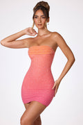 Chic Embellished Strapless Mini Dress in Red and Orange Ombré