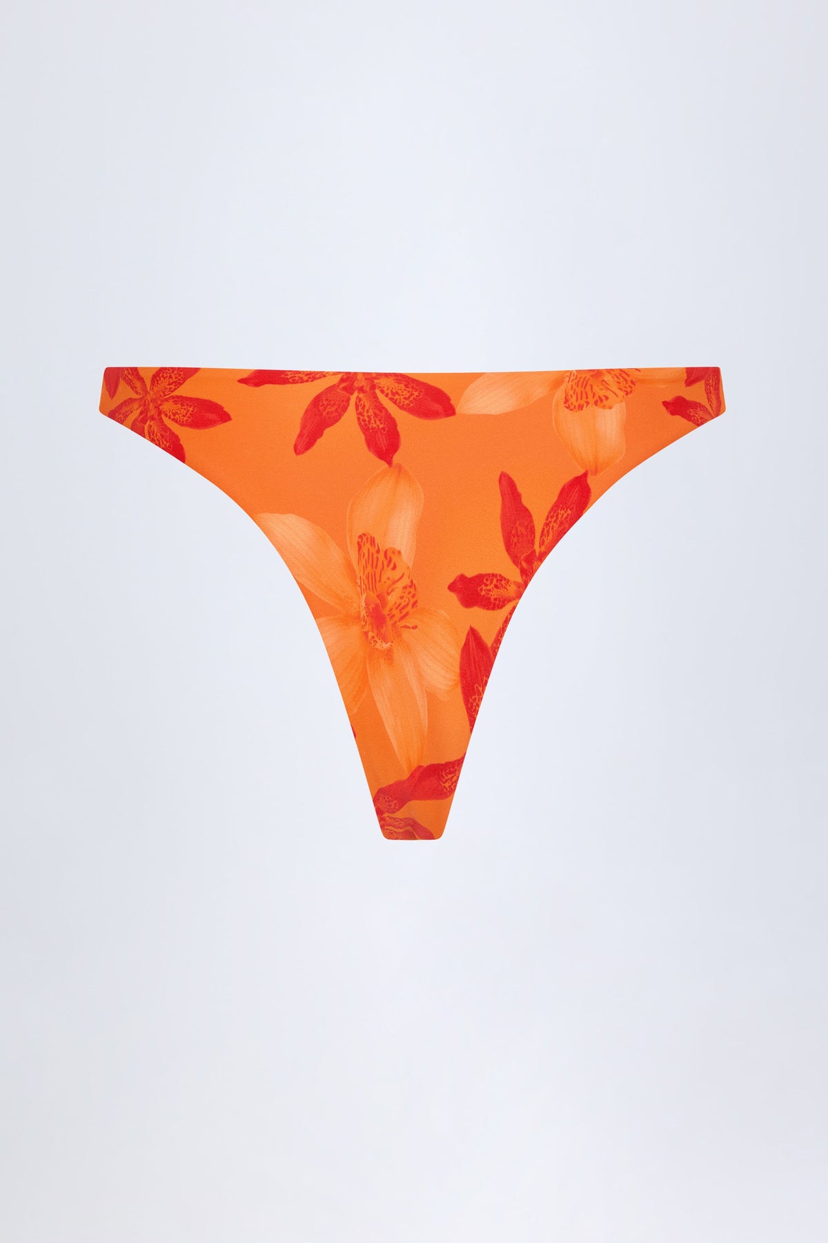 Chic Hardware-Detail Cheeky Bikini Bottoms in Orange Orchid Print