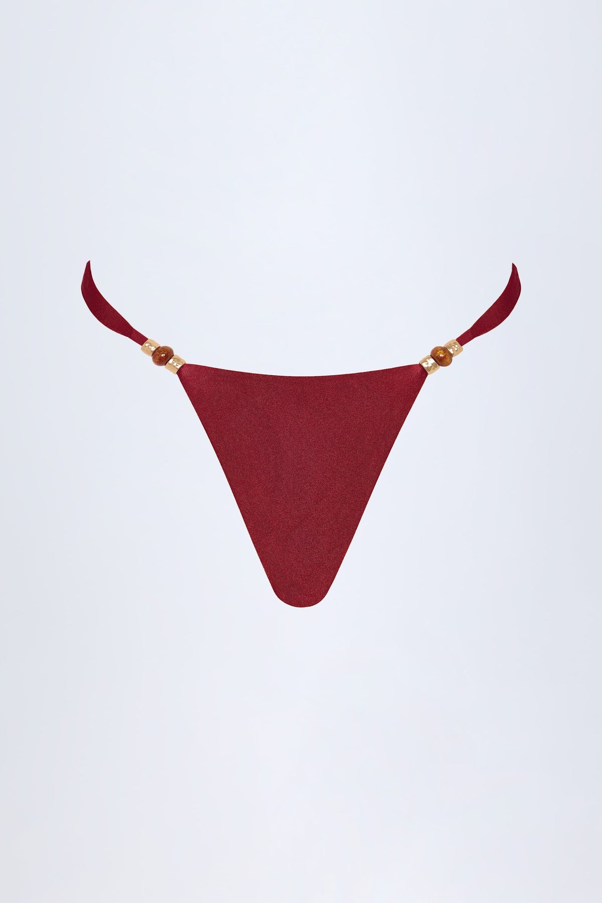 Chic Bead-Embellished Cheeky Bikini Bottoms in Dark Cherry