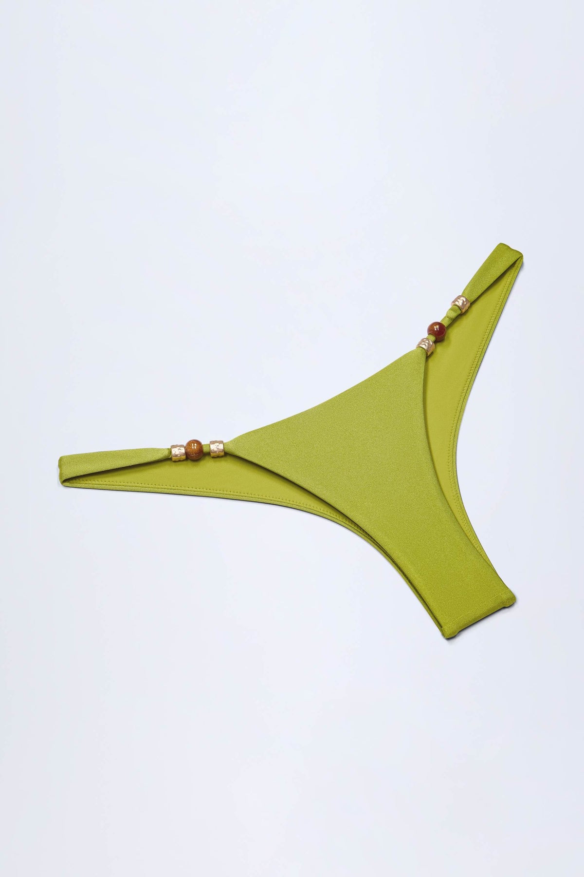 Chic Bead-Embellished Cheeky Bikini Bottoms in Olive Green