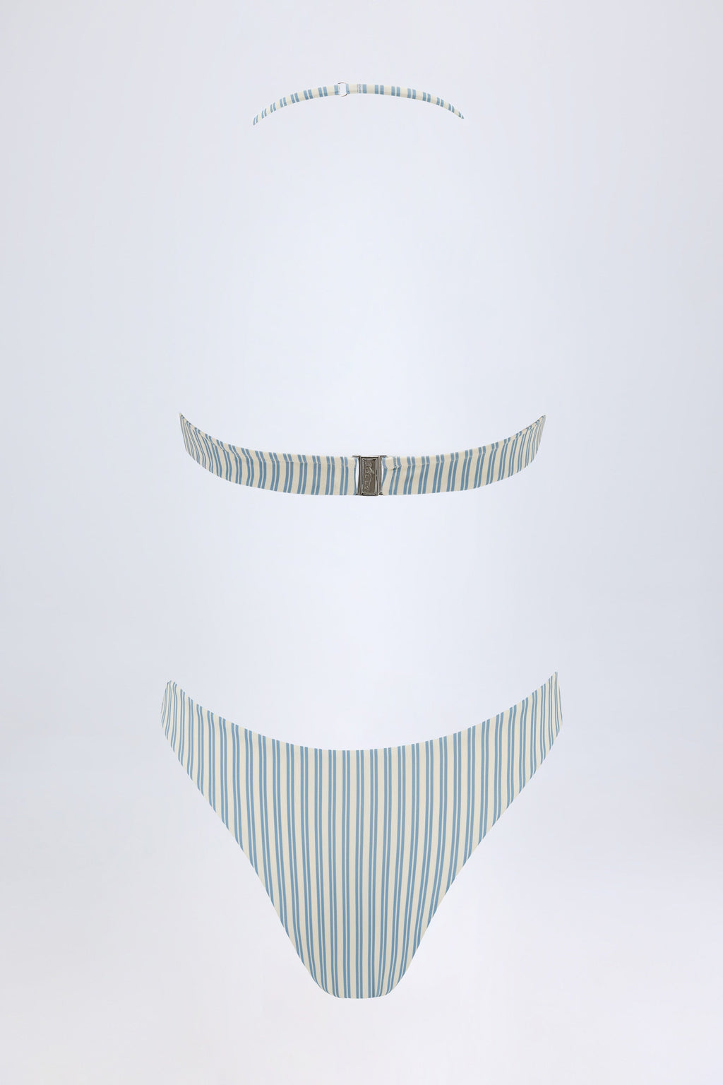 Chic Cut-Out Halterneck Swimsuit in Teal Double Stripe