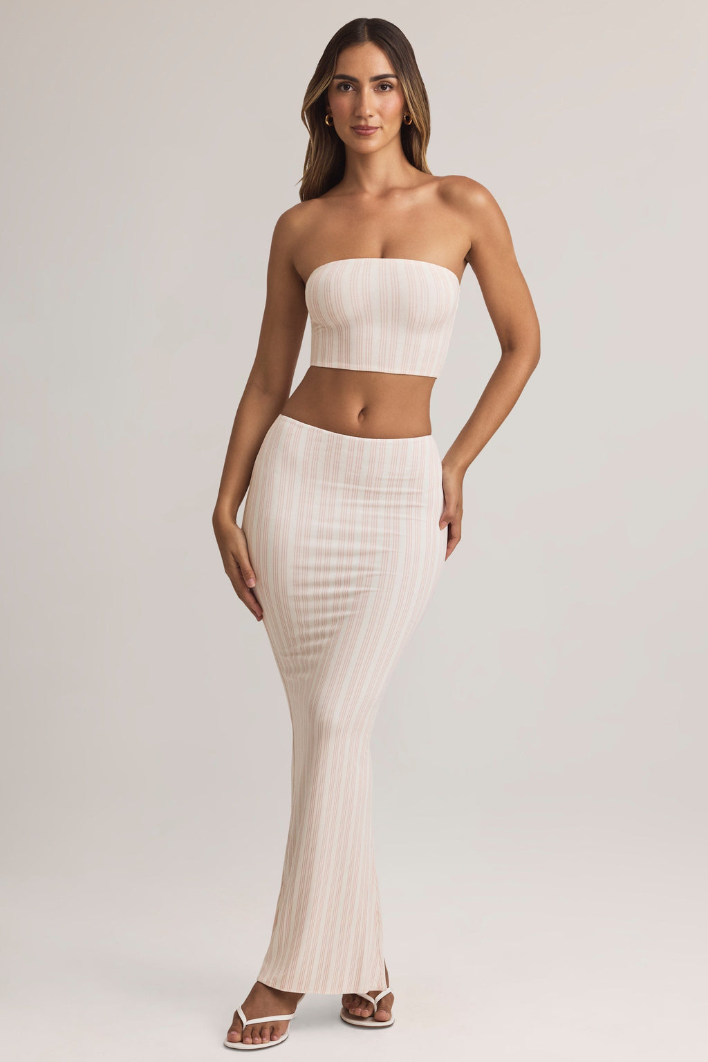Chic Modal Mid-Rise Maxi Skirt in Stripe Print