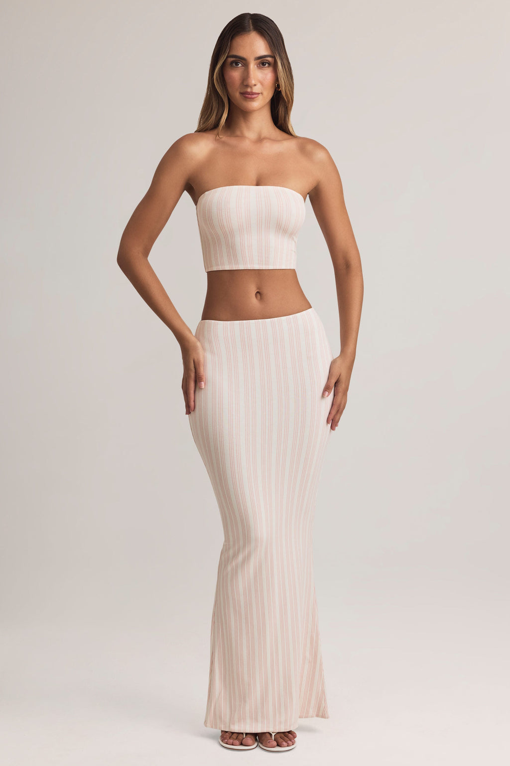 Chic Modal Mid-Rise Maxi Skirt in Stripe Print