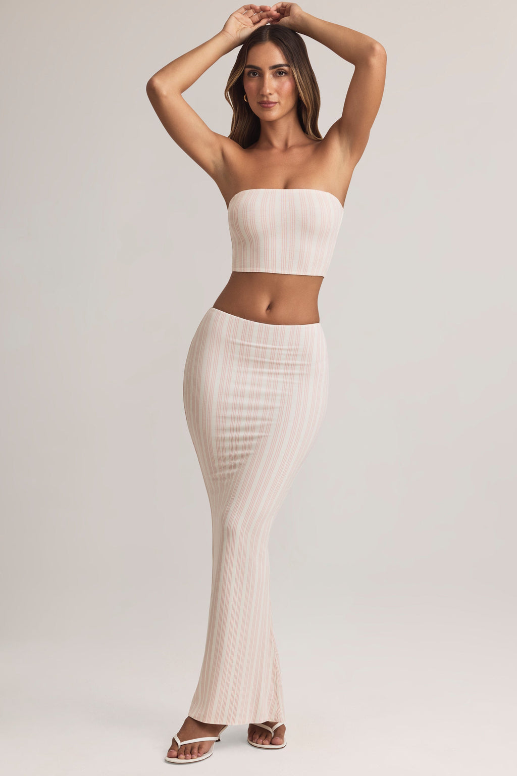Chic Modal Mid-Rise Maxi Skirt in Stripe Print