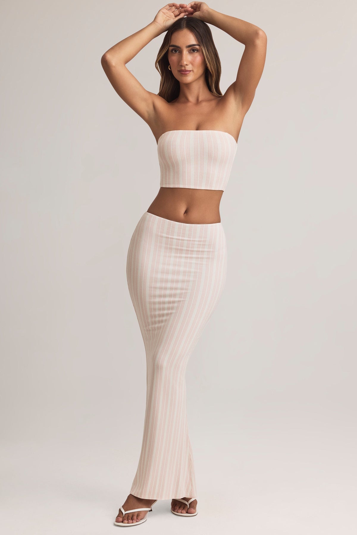 Chic Modal Mid-Rise Maxi Skirt in Stripe Print