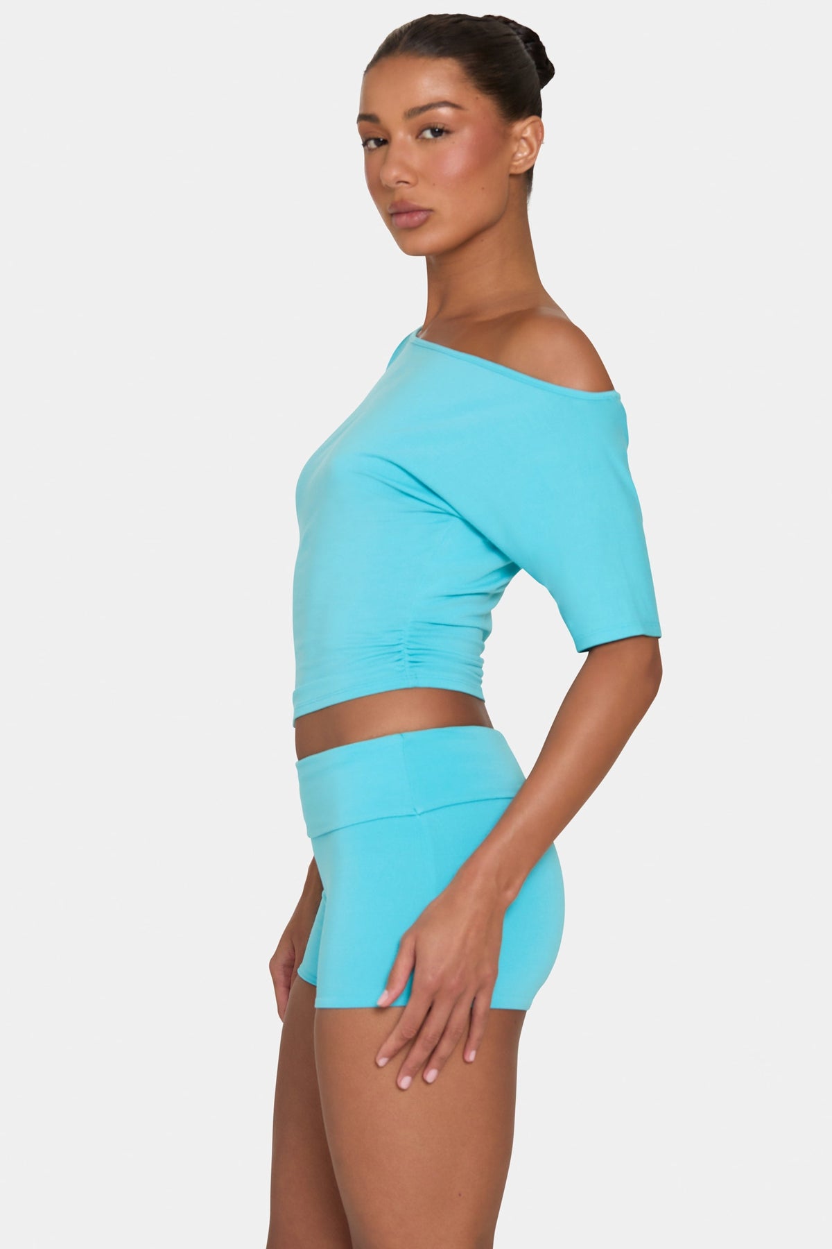 Chic ButterCloud Slouchy Off-Shoulder Top in Aqua