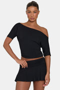Chic ButterCloud Slouchy Off-Shoulder Top in Black