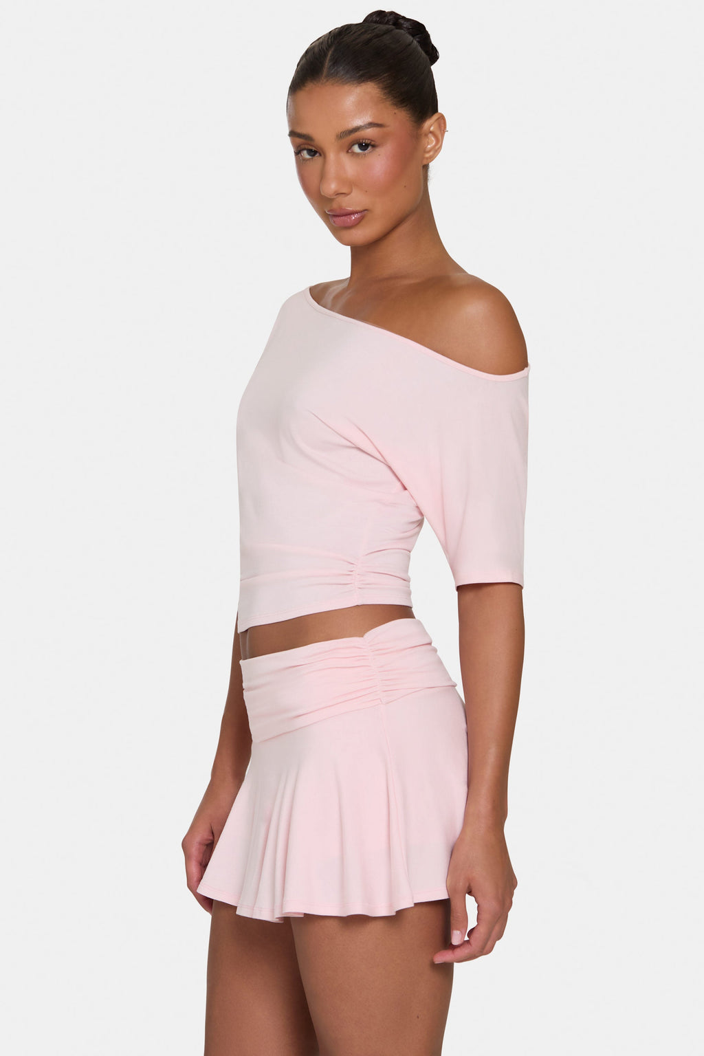 Chic ButterCloud Slouchy Off-Shoulder Top in Blush