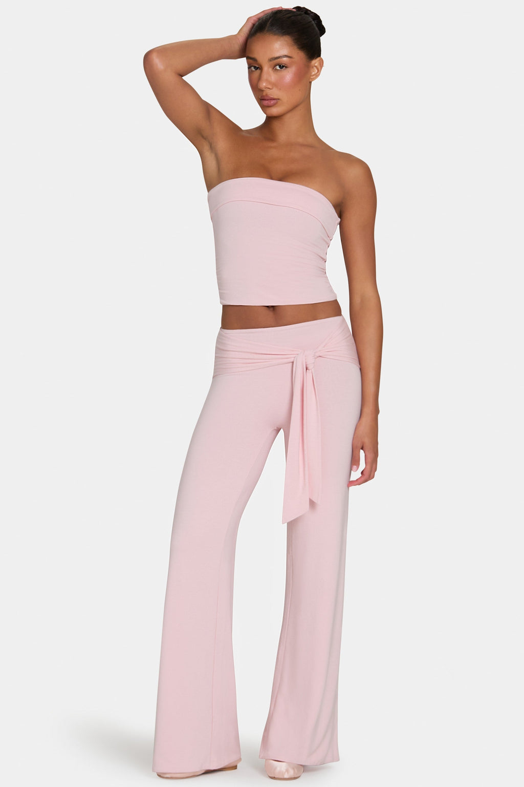 Chic ButterCloud Tie-Waist Wide-Leg Trousers in Blush