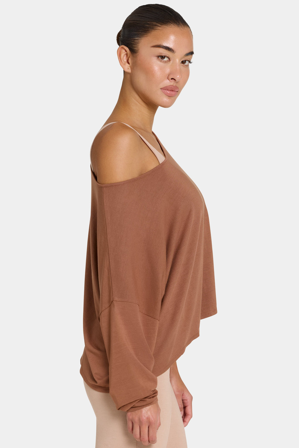 Chic ButterCloud Slouchy Off-Shoulder Top in Cocoa
