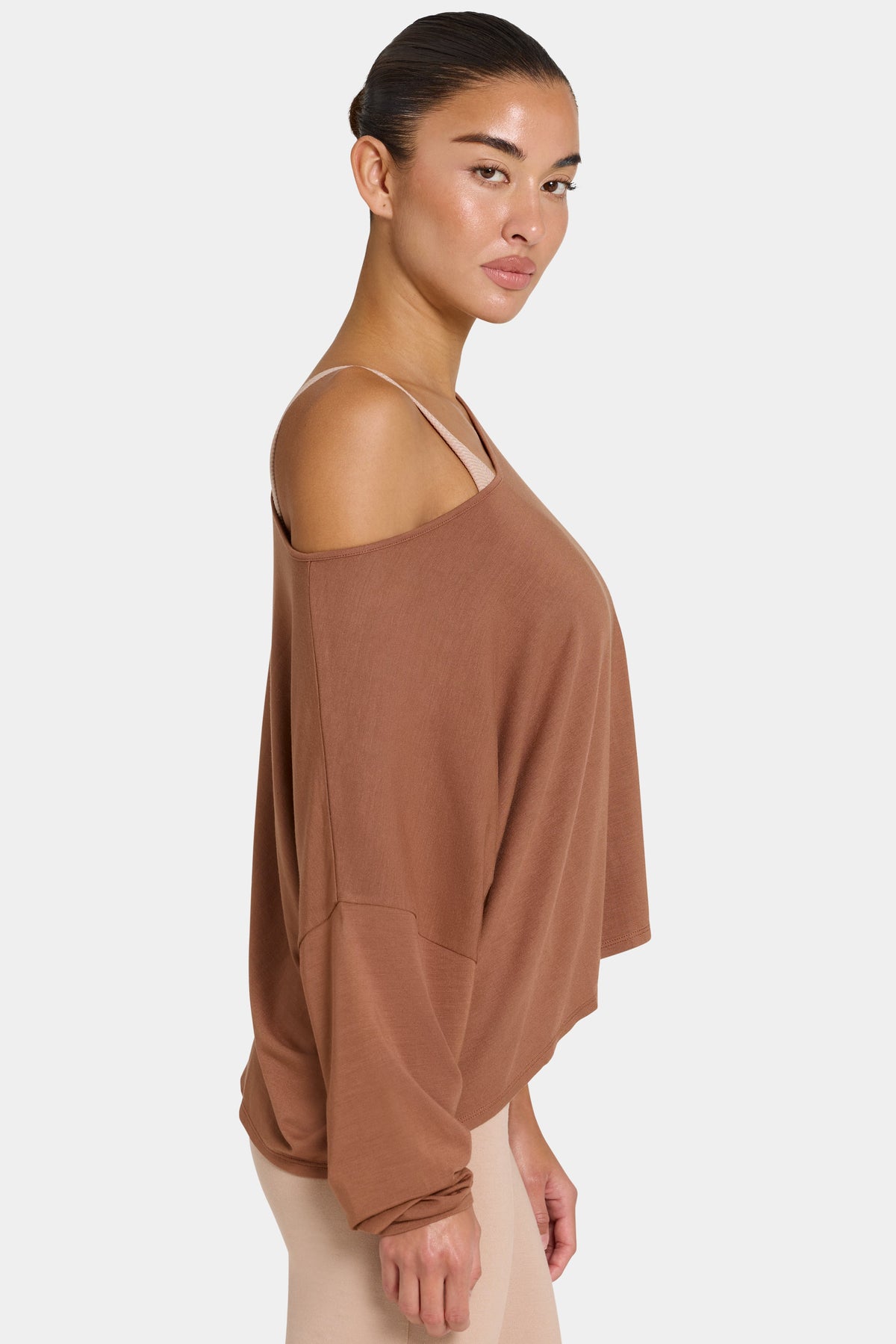 Chic ButterCloud Slouchy Off-Shoulder Top in Cocoa
