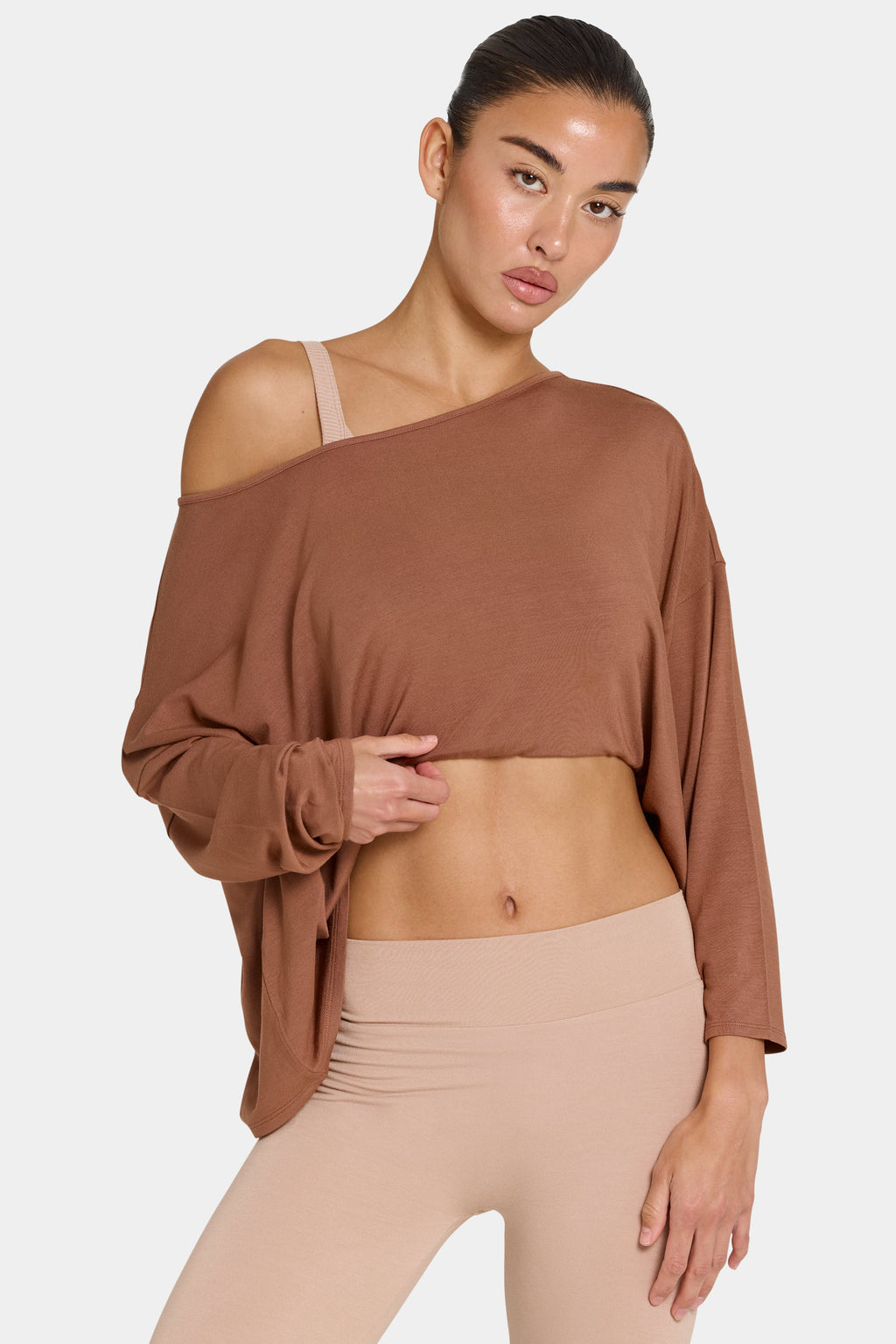 Chic ButterCloud Slouchy Off-Shoulder Top in Cocoa