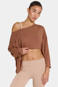 Chic ButterCloud Slouchy Off-Shoulder Top in Cocoa
