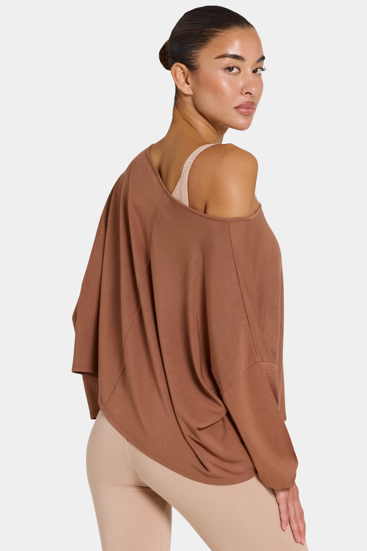 Chic ButterCloud Slouchy Off-Shoulder Top in Cocoa