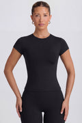 Chic Cut-Out Longline T-Shirt in Black