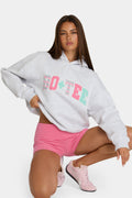 Chic Oversized Applique Hoodie in Grey Marl Stripe