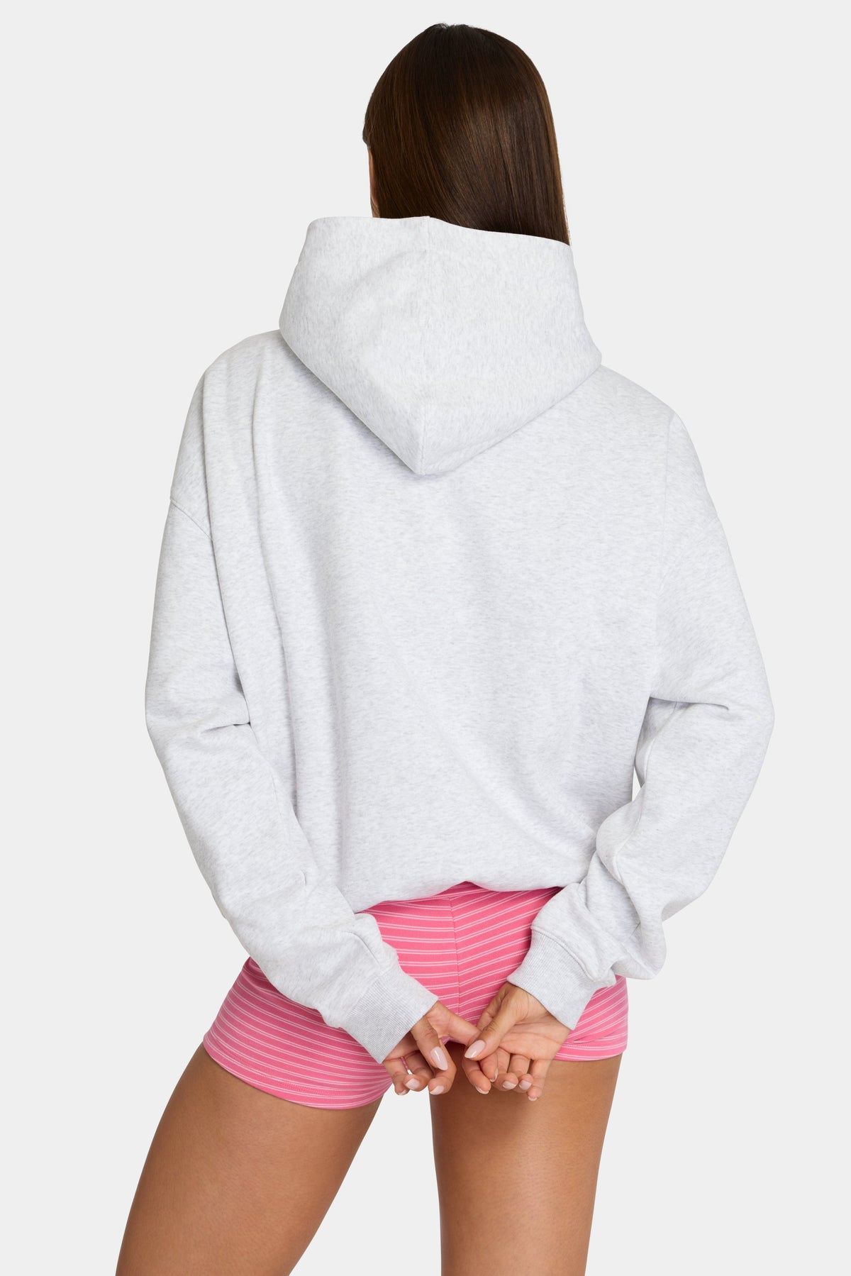 Chic Oversized Applique Hoodie in Grey Marl Stripe