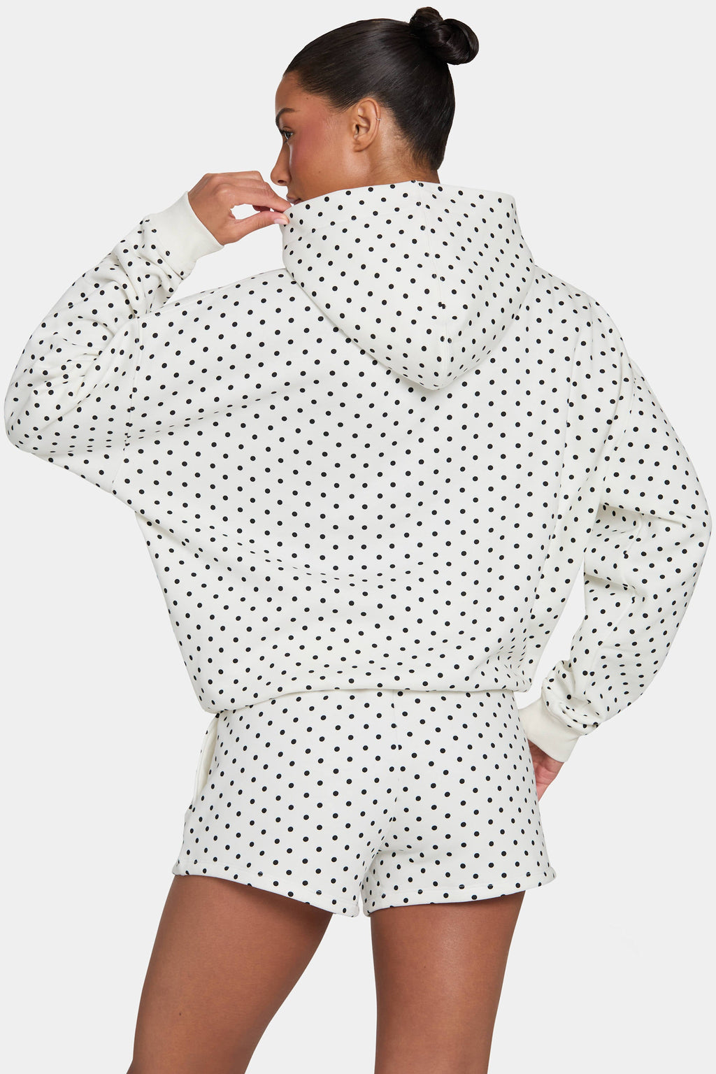 Chic Oversized Applique Hoodie in Monochrome Polka Dot